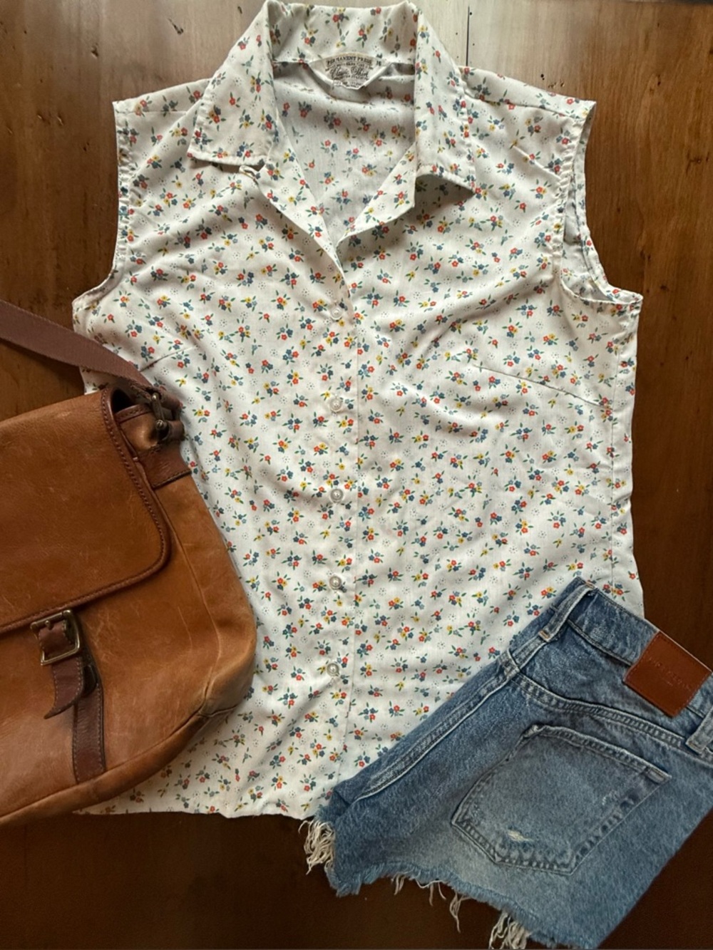 Butter Mom Sleeveless Button-Down Floral Top White with Multicolor Flowers